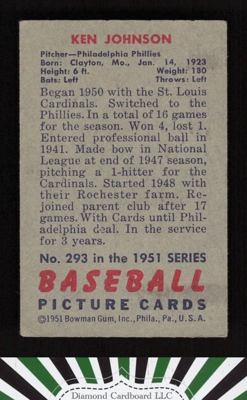 1951 Bowman #293 Ken Johnson VG, back
