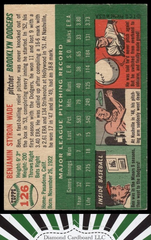 1954 Topps #126 Ben Wade VGEX (MC) m, back