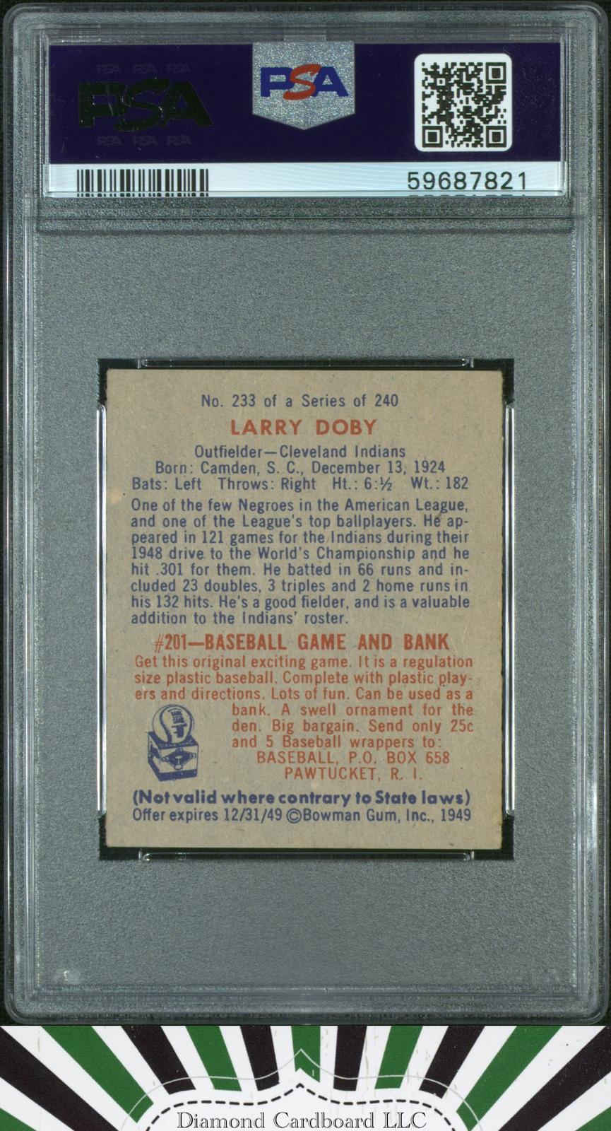 1949 Bowman #233 Larry Doby PSA 7 HOF RC, back