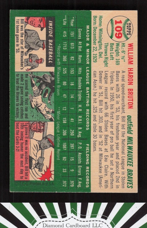 1954 Topps #109 Bill Bruton NM [NICELY CENTERED] e, back