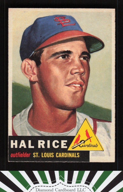 1953 Topps #93 Hal Rice : Bio uses black text VGEX+ e, front