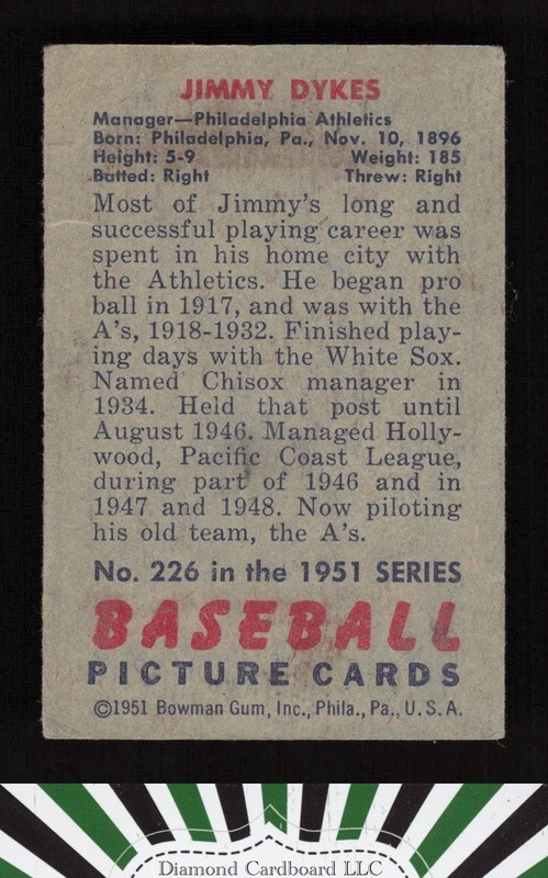 1951 Bowman #226 Jimmy Dykes GD, back
