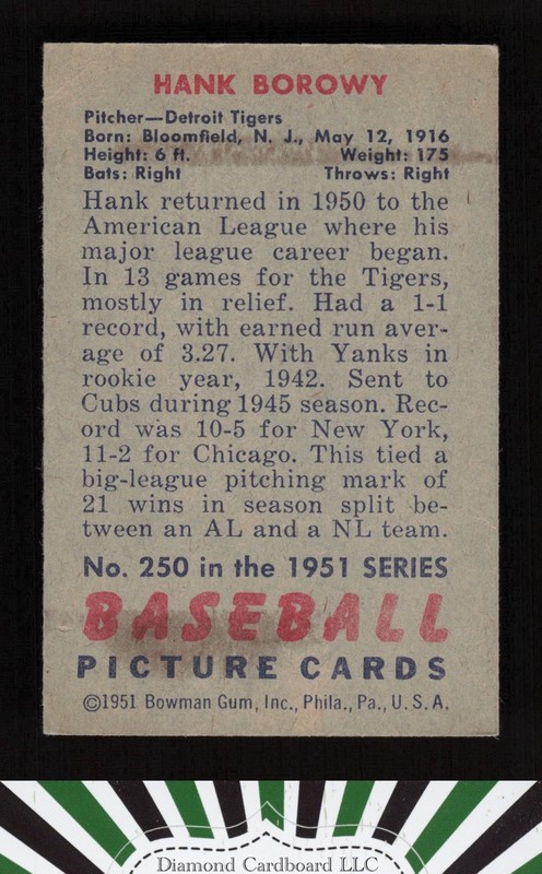 1951 Bowman #250 Hank Borowy VG+, back