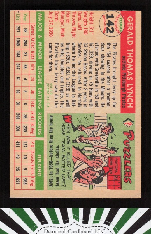 1955 Topps #142 Jerry Lynch VGEX k, back