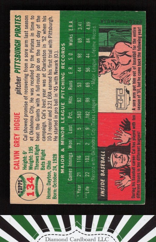 1954 Topps #134 Cal Hogue EX c, back