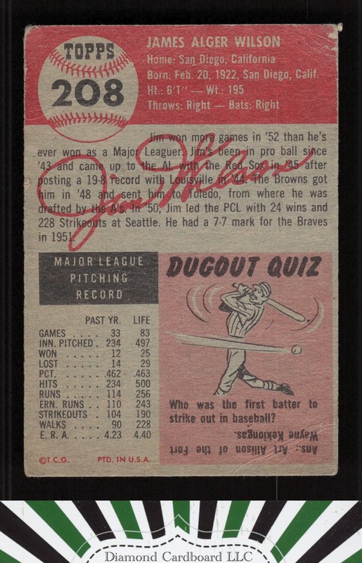 1953 Topps #208 Jim Wilson GD d, back