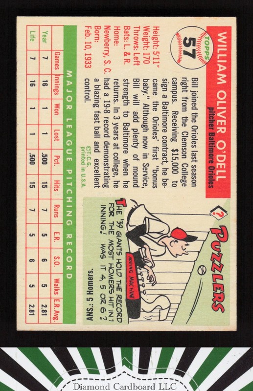 1955 Topps #57 Billy O'Dell VG+ e, back