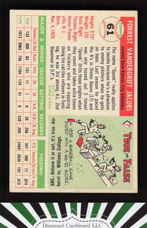 1955 Topps #61 Spook Jacobs EX v, back
