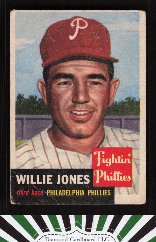 1953 Topps #88 Willie Jones : Bio uses white text GD c, front