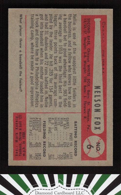 1954 Bowman #6 Nelson Fox EXMT+ g, back