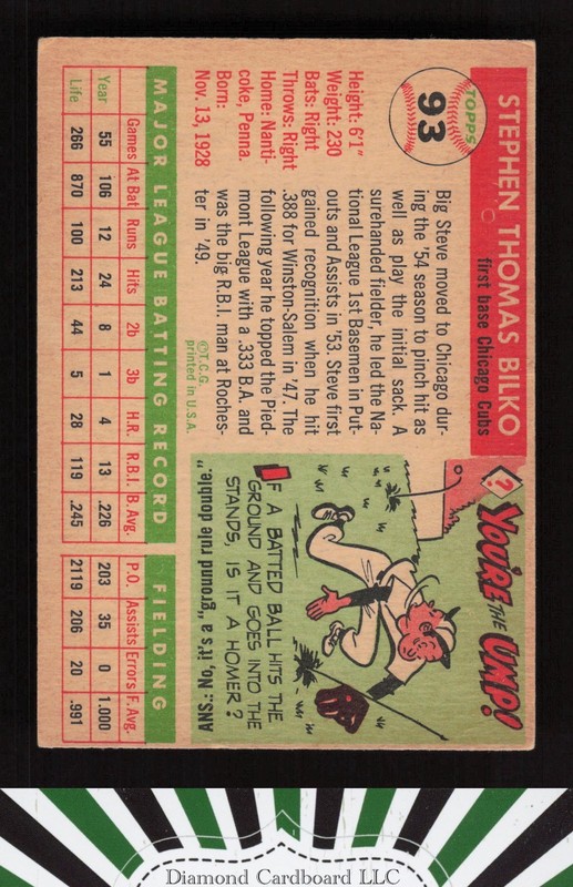 1955 Topps #93 Steve Bilko VG (MC) a, back