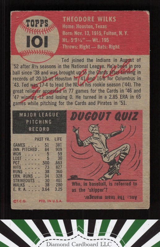1953 Topps #101 Ted Wilks : Bio uses white text VG d, back