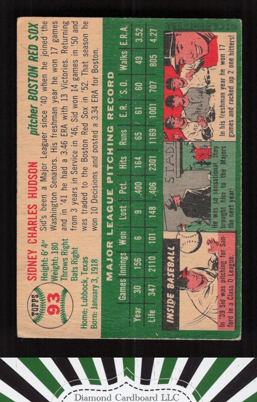 1954 Topps #93 Sid Hudson VG i, back