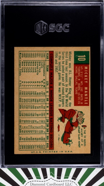 1959 Topps #10 Mickey Mantle SGC 5, back
