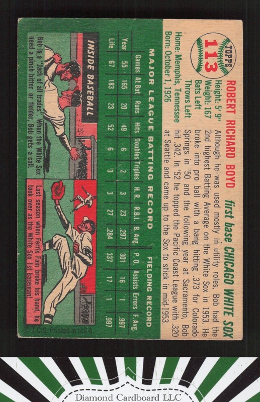 1954 Topps #113 Bob Boyd VG d, back