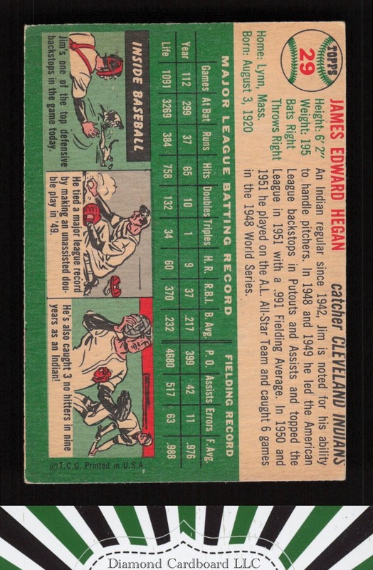 1954 Topps #29 Jim Hegan VGEX i, back