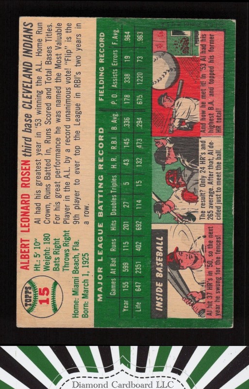 1954 Topps #15 Al Rosen VGEX i, back