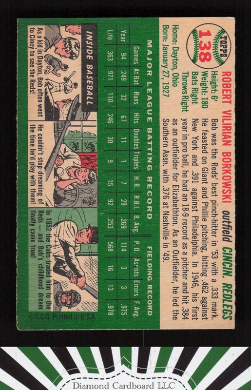 1954 Topps #138 Bob Borkowski VG h, back