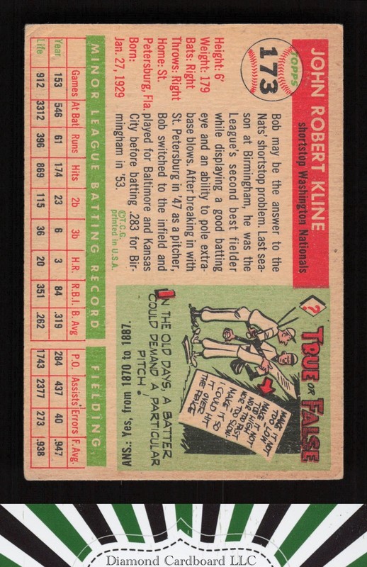 1955 Topps #173 Bob Kline VG+ j, back