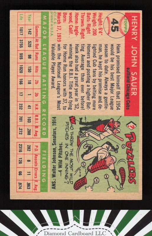 1955 Topps #45 Hank Sauer EX j, back