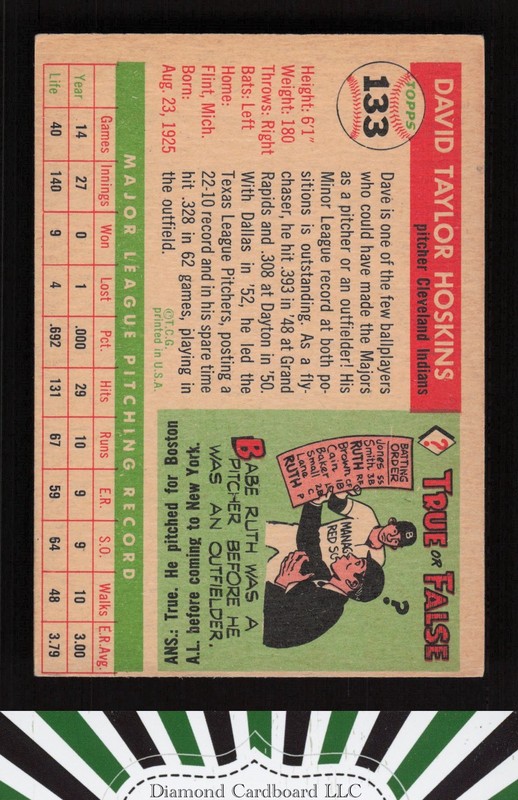 1955 Topps #133 Dave Hoskins VGEX o, back