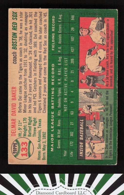 1954 Topps #133 Del Baker VGEX j, back