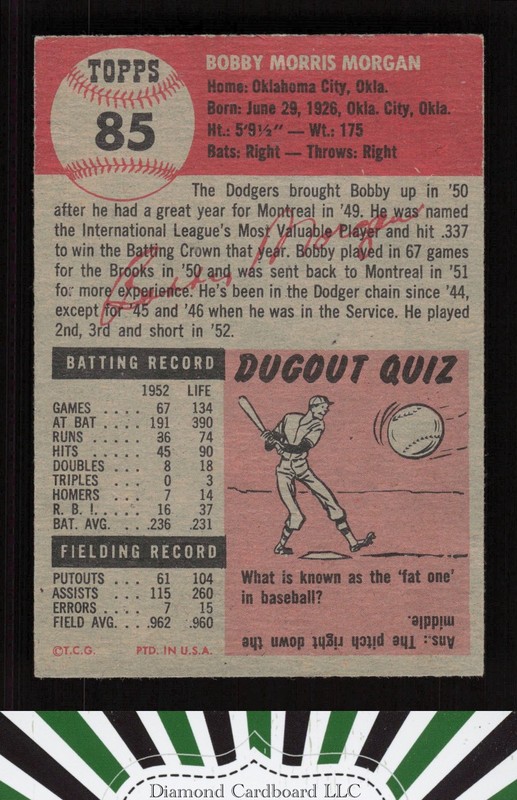 1953 Topps #85 Bobby Morgan VGEX g, back