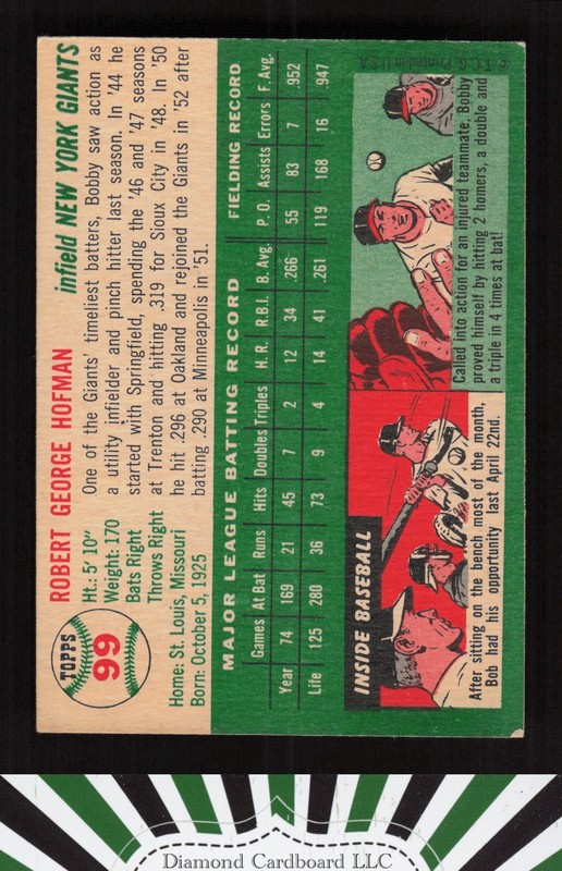 1954 Topps #99 Bobby Hofman EX a, back