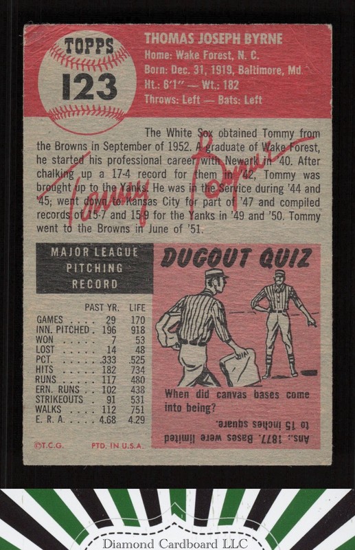 1953 Topps #123 Tommy Byrne : Bio uses white text GD+ a, back