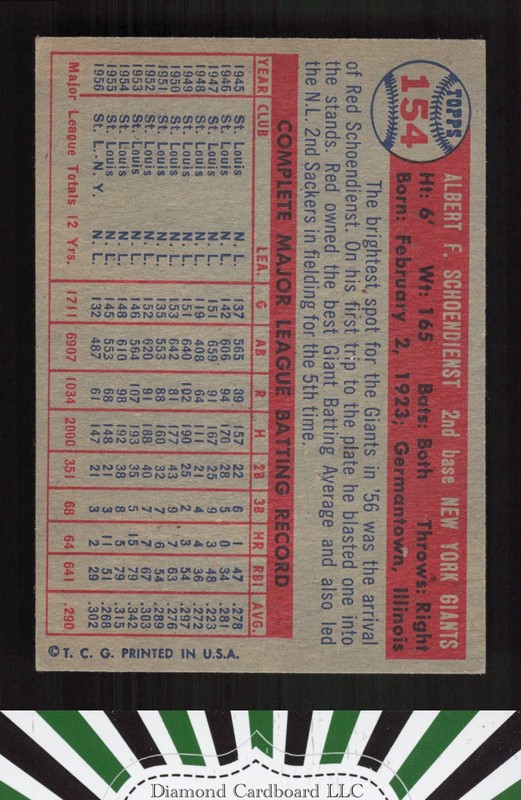 1957 Topps #154 Red Schoendienst EX k, back