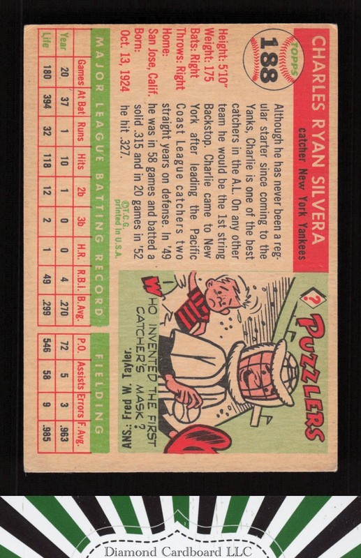 1955 Topps #188 Charlie Silvera VGEX f, back