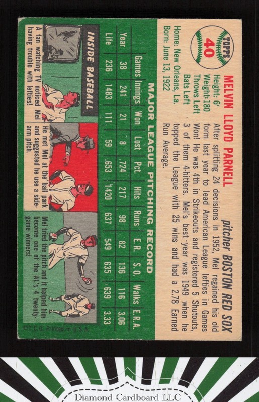 1954 Topps #40 Mel Parnell VGEX (ST) k, back