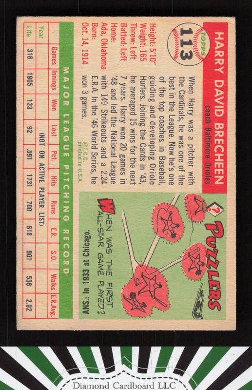1955 Topps #113 Harry Brecheen VG b, back
