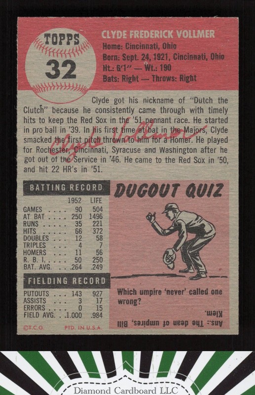 1953 Topps #32 Clyde Vollmer EXMT f, back