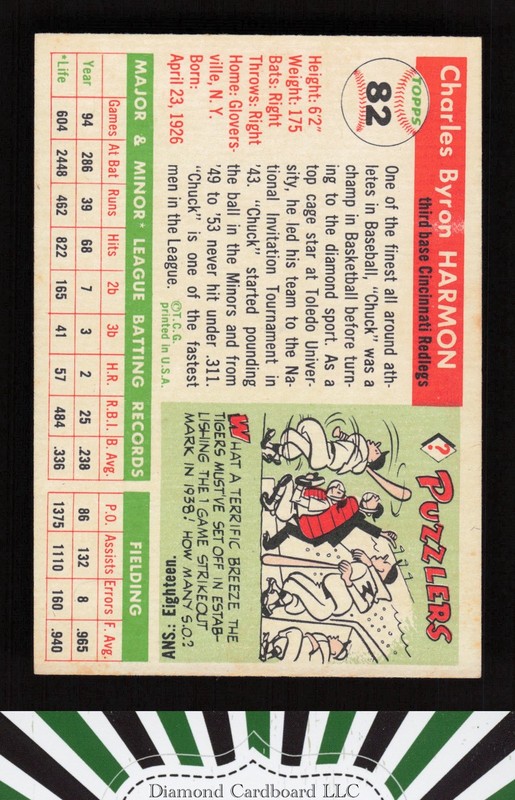 1955 Topps #82 Chuck Harmon VGEX+ m, back