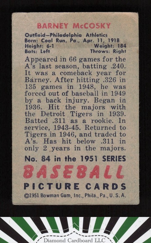 1951 Bowman #84 Barney McCosky GD+, back
