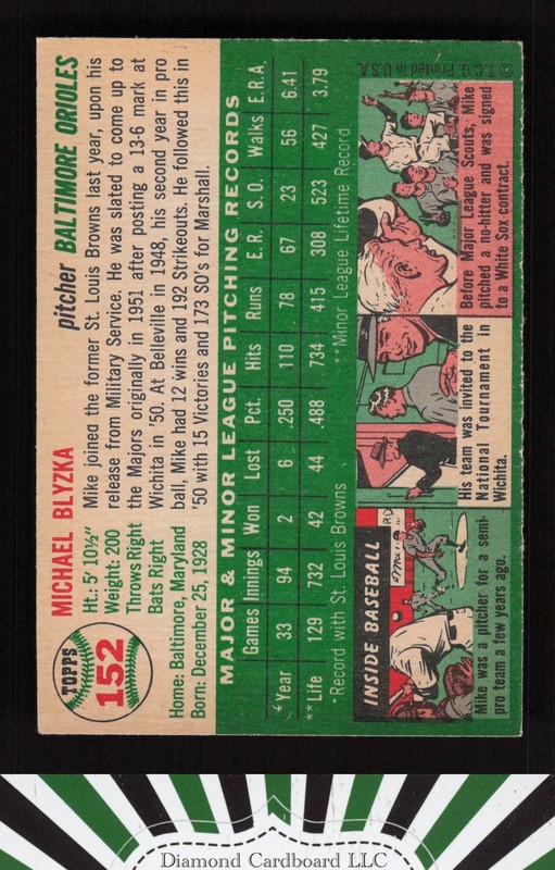 1954 Topps #152 Mike Blyzka EX m, back