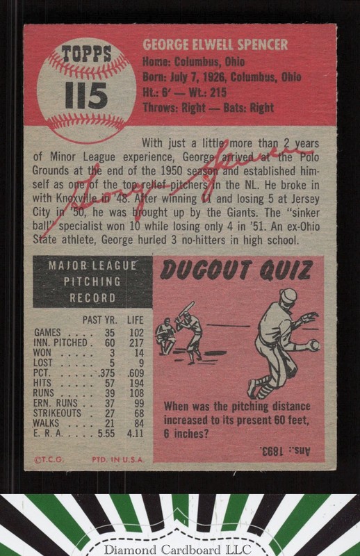 1953 Topps #115 George Spencer : bio uses black text VGEX+ h, back