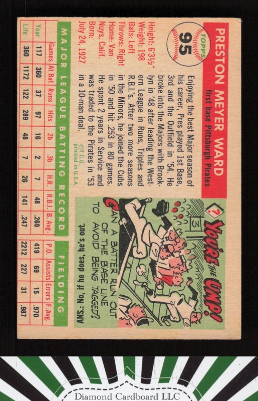 1955 Topps #95 Preston Ward VGEX (MC) a, back