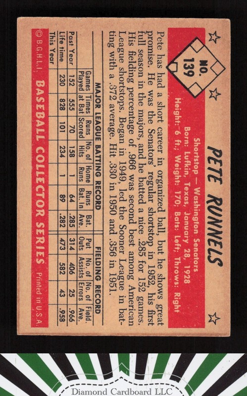 1953 Bowman Color #139 Pete Runnels VGEX+ a, back