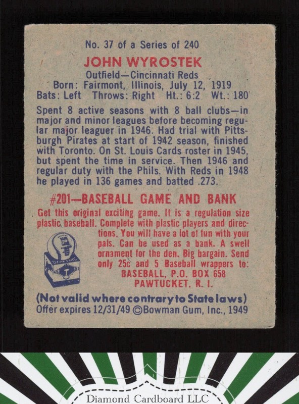 1949 Bowman #37 John Wyrostek VGEX a, back