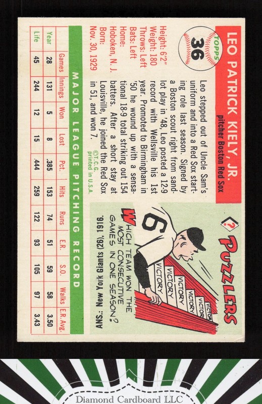 1955 Topps #36 Leo Kiely VGEX b, back