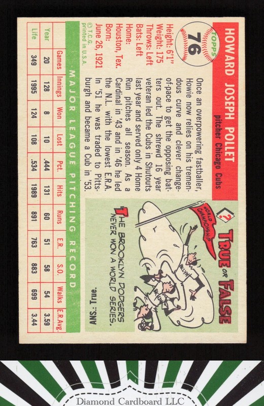 1955 Topps #76 Howie Pollet VGEX+ n, back
