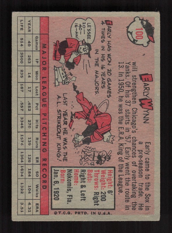 1958 Topps #100 Early Wynn White Letters VG b, back