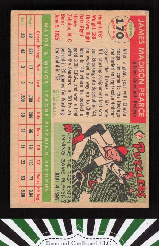 1955 Topps #170 Jim Pearce VGEX c, back