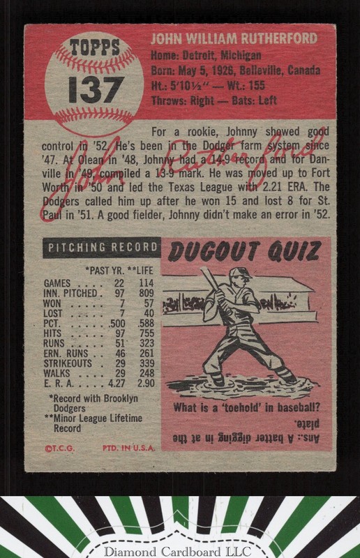 1953 Topps #137 John Rutherford : Bio uses black text VGEX c, back