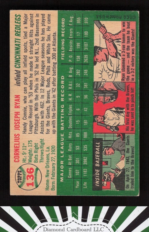 1954 Topps #136 Connie Ryan VGEX+ j, back