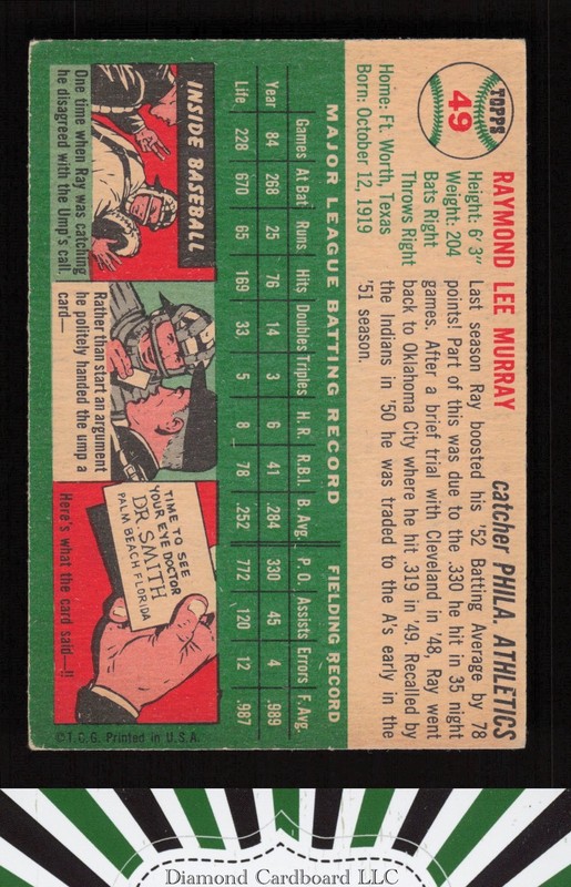 1954 Topps #49 Ray Murray VGEX e, back