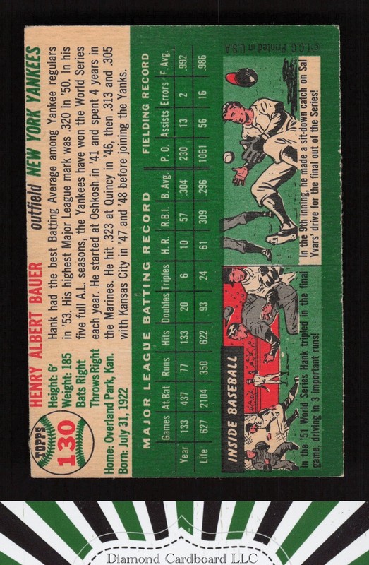 1954 Topps #130 Hank Bauer VGEX f, back