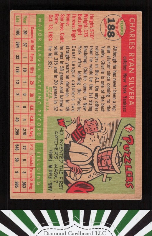 1955 Topps #188 Charlie Silvera VG h, back